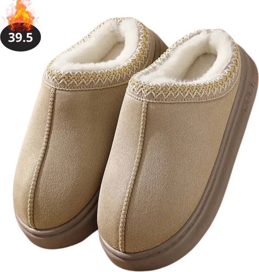 Livano Warme Pantoffels Sloffen Slippers Pluche Kaki