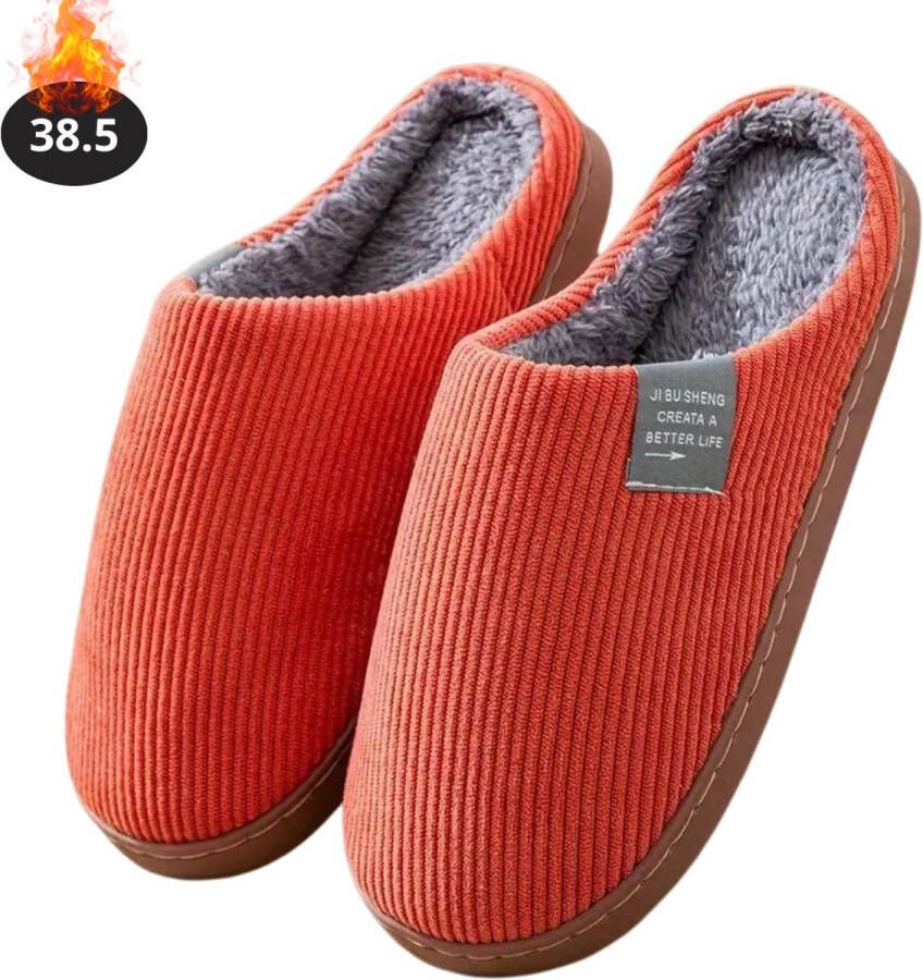 Livano Warme Pantoffels Sloffen Slippers Pluche Oranje