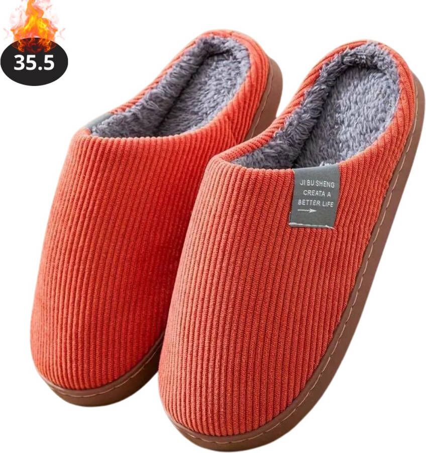 Livano Warme Pantoffels Sloffen Slippers Pluche Oranje