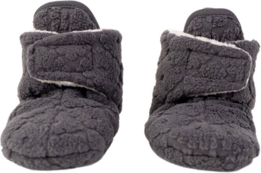 Lodger Babyslofjes Newborn Slipper Folklore 100% Fleece -3M Klittenbandsluiting Slofjes die blijven zitten Zwart