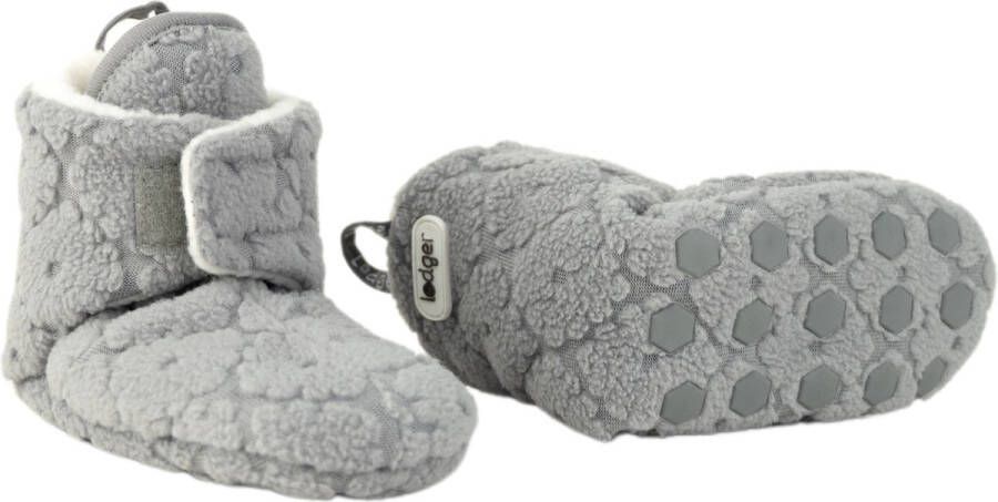 Lodger Baby Slofjes Antislip -12M Grijs Slipper Folklore 100% Fleece Klittenbandsluiting Slofjes die blijven zitten