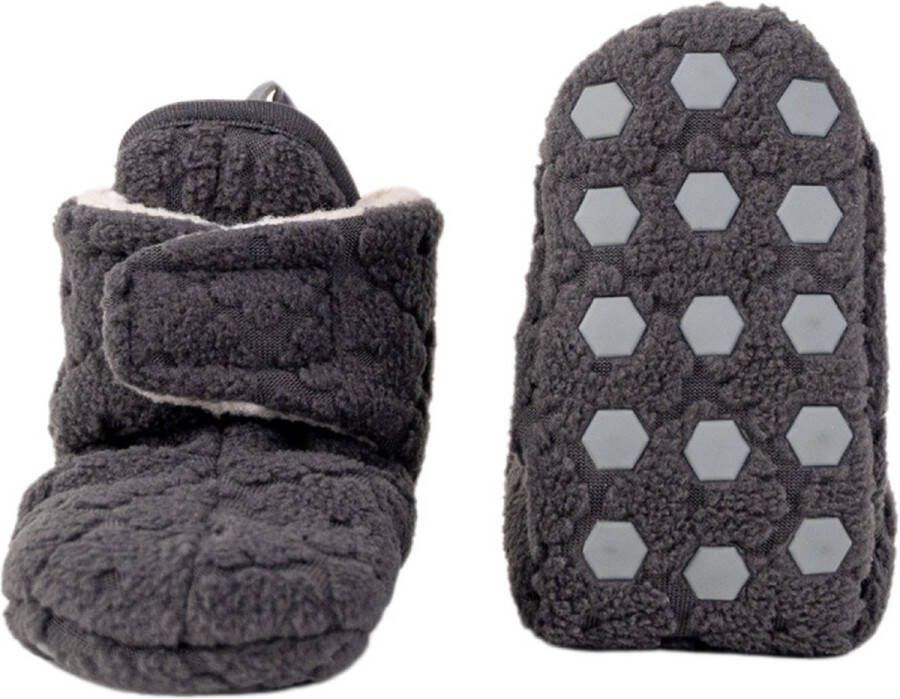 Lodger Babyslofjes die niet uitgaan Slipper Folklore 100% Fleece -12M Klittenbandsluiting Slofjes die blijven zitten Zwart