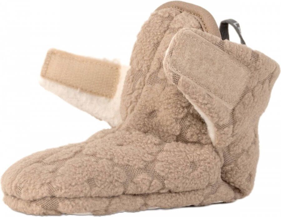 Lodger Slofjes Newborn Slipper Folklore 100% Fleece -3M Klittenbandsluiting Slofjes die blijven zitten Beige