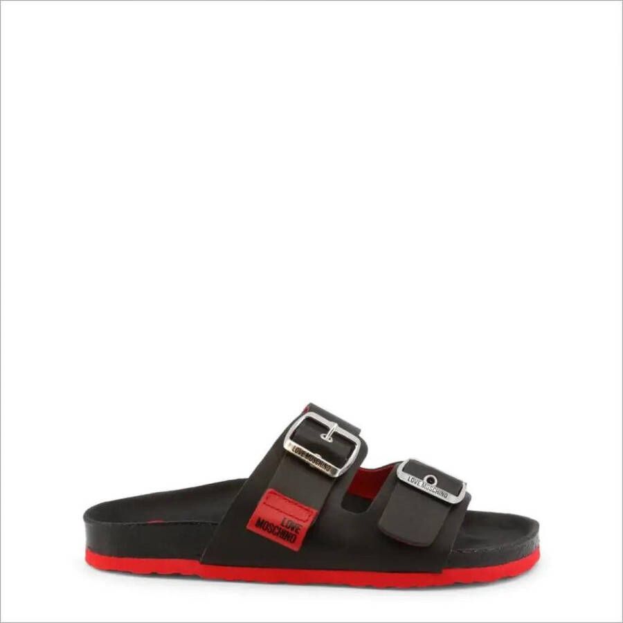 Love Moschino Leren Sliders voor Lente Zomer Collectie Black