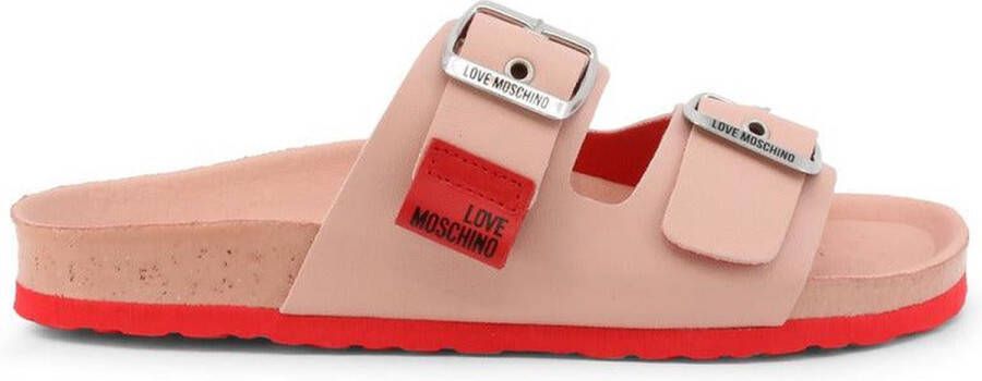 Love Moschino Leren Sliders voor Vrouwen Lente Zomer Collectie Black Dames