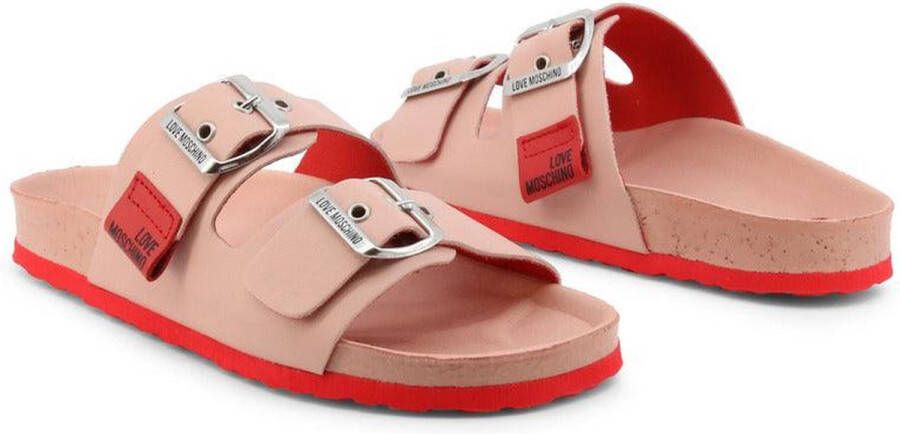 Love Moschino Leren Sliders voor Vrouwen Lente Zomer Collectie Black Dames