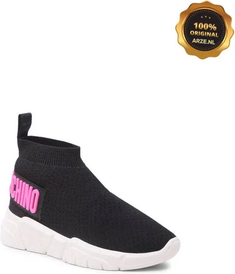 Love Moschino Platform Sneakers met Stretch Schacht Black Dames