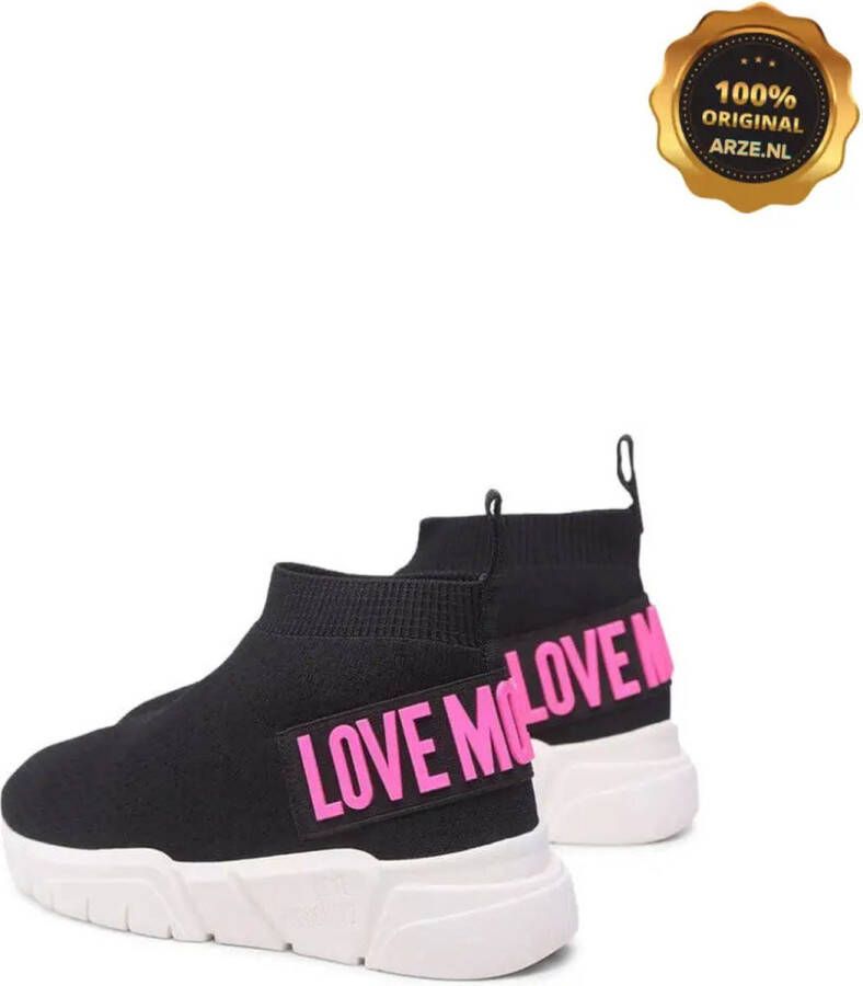 Love Moschino Platform Sneakers met Stretch Schacht Black Dames