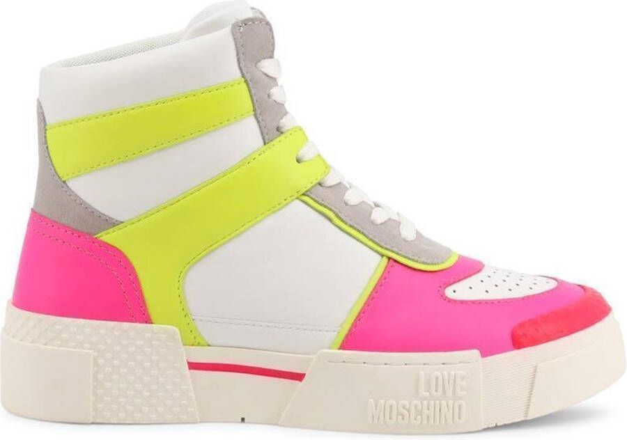 Love Moschino Leren Sneakers Ronde Neus Rubberen Zool White