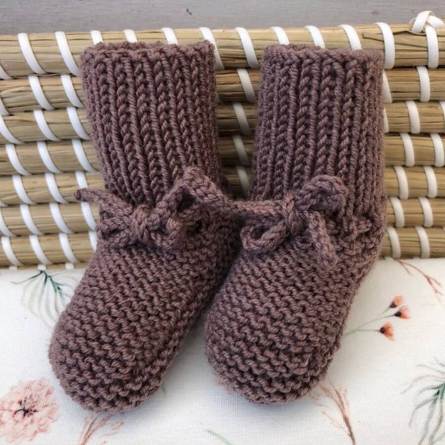 Lovely Stitches Gebreide babyslofjes Kort Donkerbeige Merino Wol Lovely Stitche - Foto 1