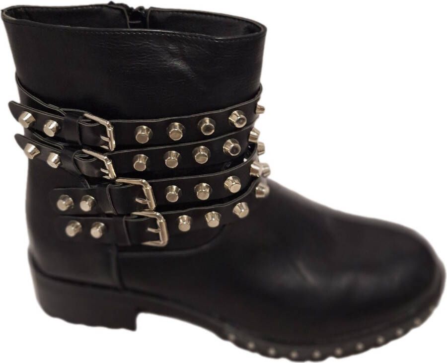 LUCKYSHOES -4 GESPEN BOOTS-LEDERLOOK-STUDS-PROFIELZOOL