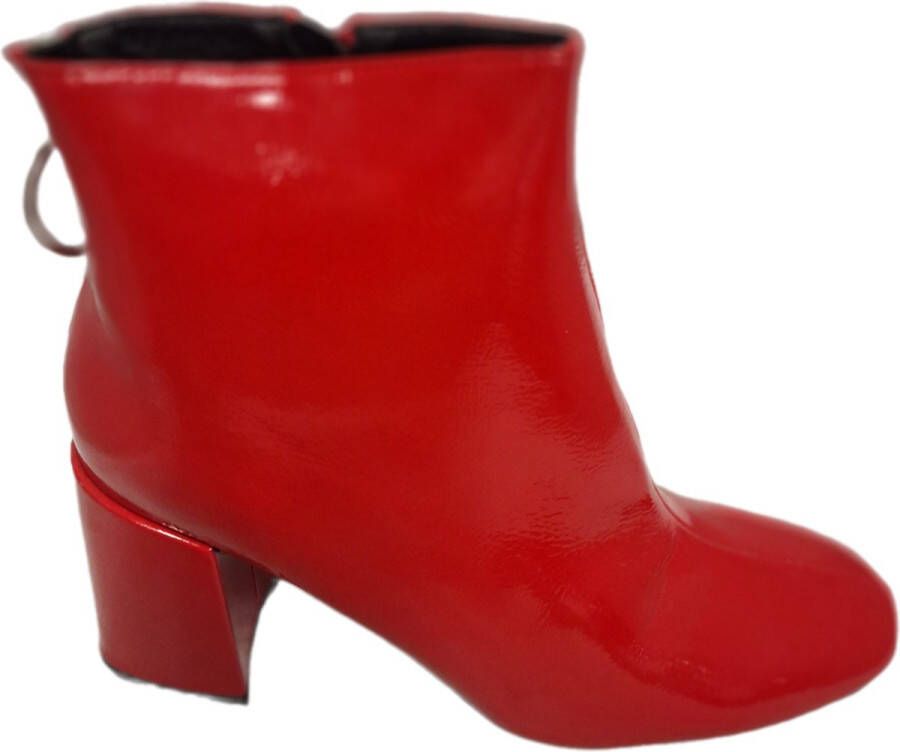 LUCKYSHOES -CHELSEABOOTS-RED MIRROR-LEDERLOOK HAK