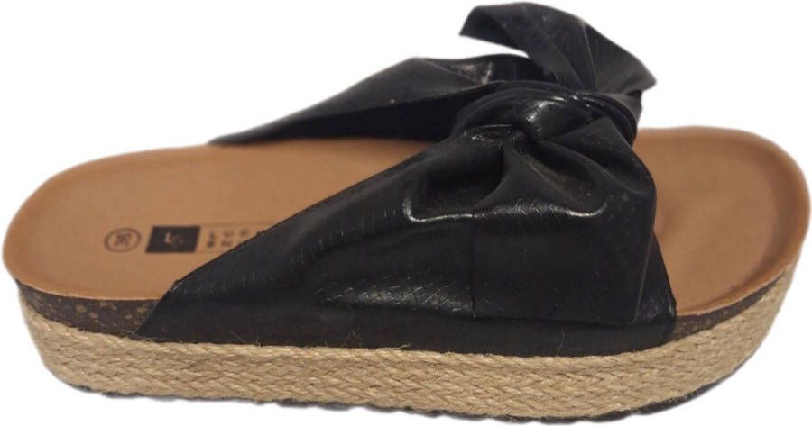 LUCKYSHOES -ESPADRILLE SLIPPER-BLACK-LEDERLOOK- PLATEAUZOOL