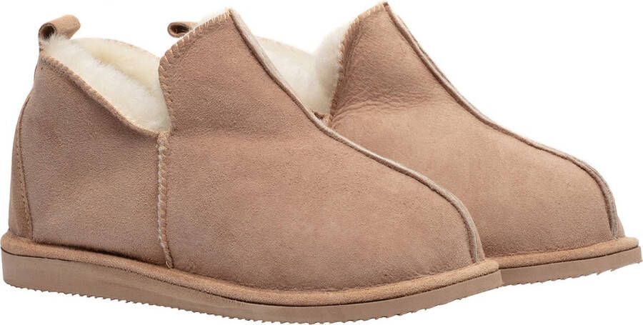 LuLu wonen LuLu- Leren Schapenvacht sloffen pantoffels met rubberen zool kleur chestnut cognac