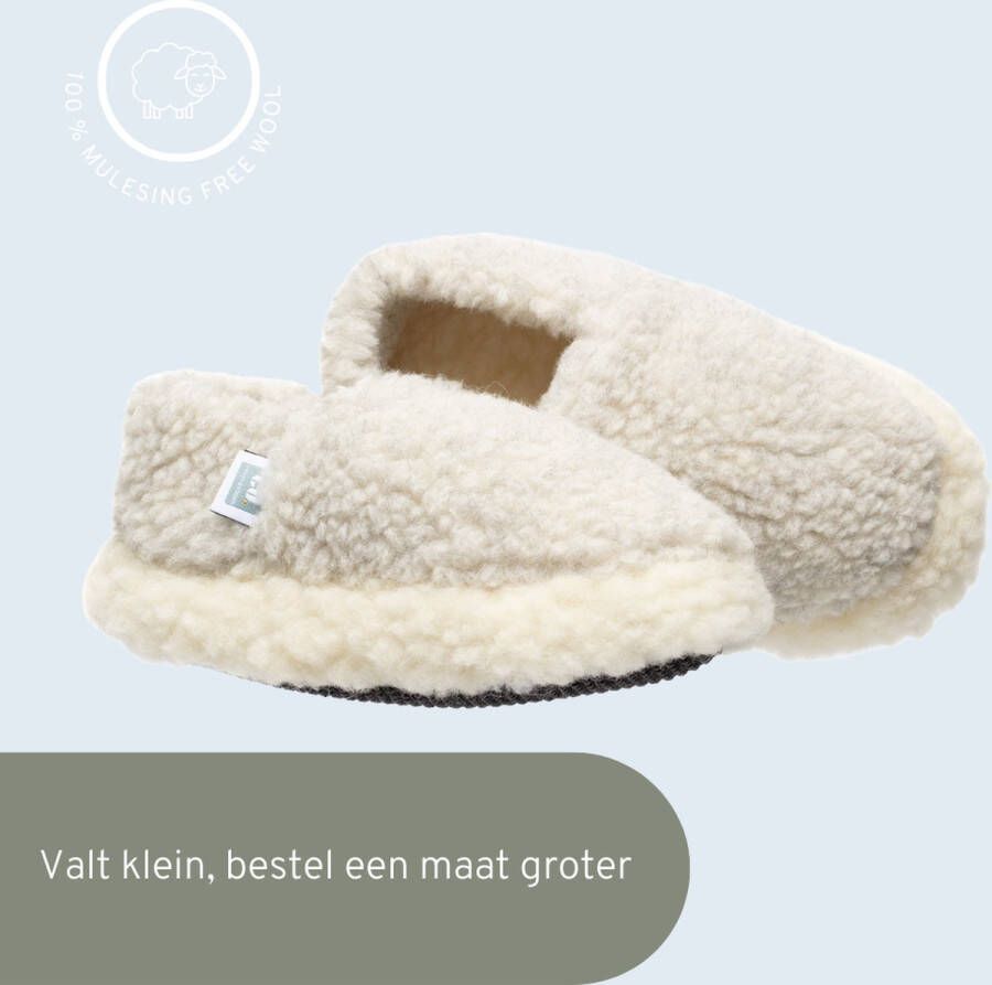 LuLu wonen LuLu- Pantoffels Sloffen Grijs Wit 100% Schapenwol Antislip zool