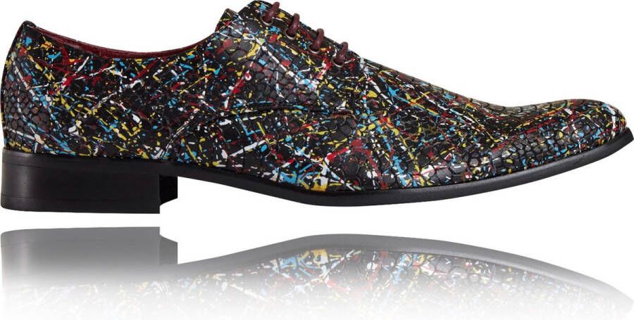 Lureaux Black Paintly Kleurrijke Schoenen Voor Heren Veterschoenen Met Print