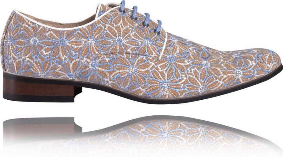 Lureaux Blue Cork Flower Kleurrijke Schoenen Voor Heren Veterschoenen Met Print