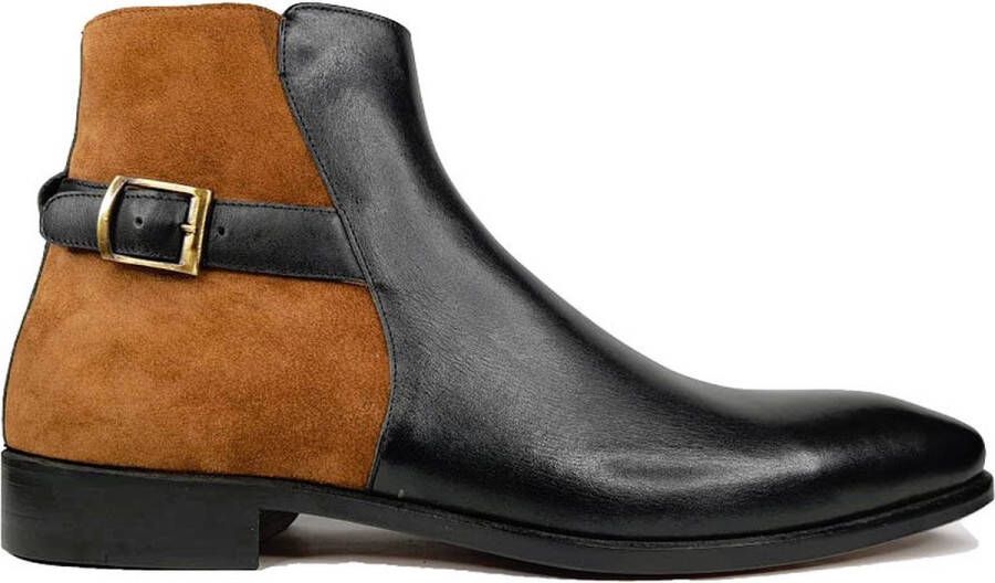 Maglieriapelle Ferro Shoes Chelsea Boot ETHAN Zwart & Camel Suède Echt leder Handgemaakt