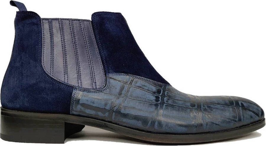 Maglieriapelle Ferro Shoes Chelsea Boot SANDOR Blauw Croco Echt leder Handgemaakt