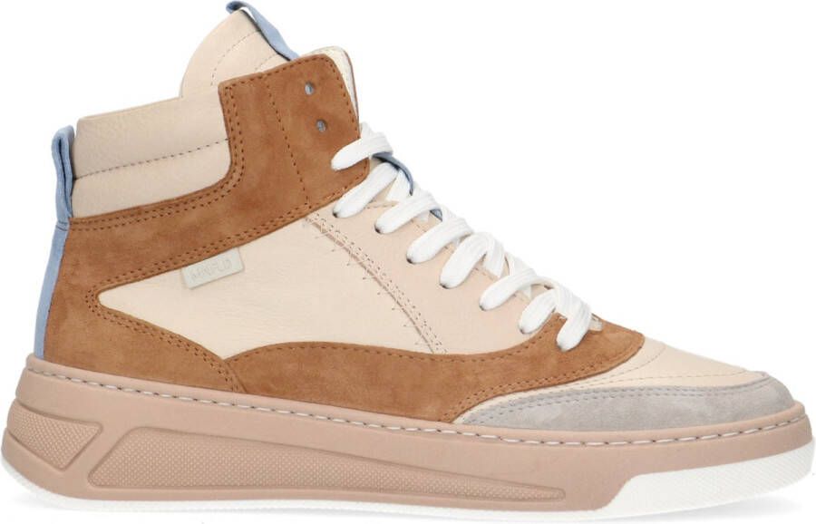 Manfield Dames Beige leren hoge sneakers met details