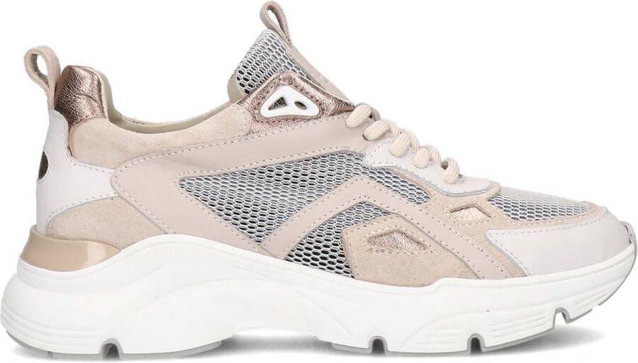 Manfield Dames Beige leren sneakers met details van suède