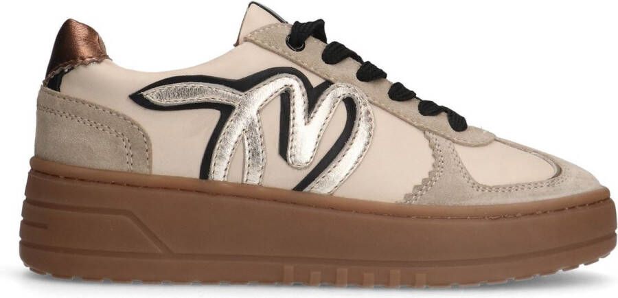 Manfield Dames Beige leren sneakers met gouden details