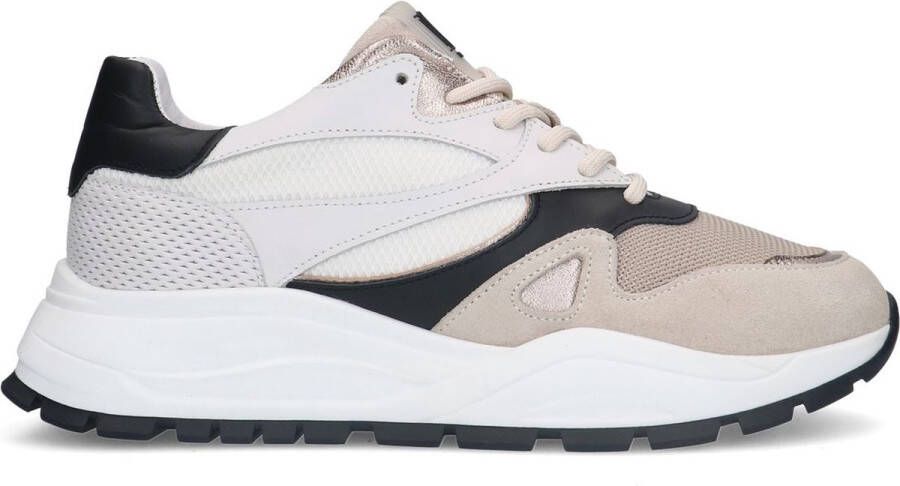 Manfield Dames Beige leren sneakers met mesh details