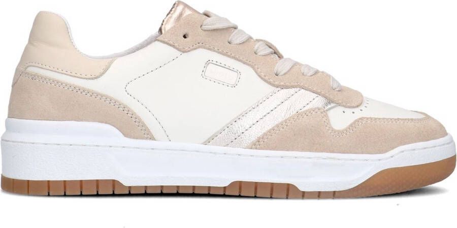 Manfield Dames Beige leren sneakers met suède details