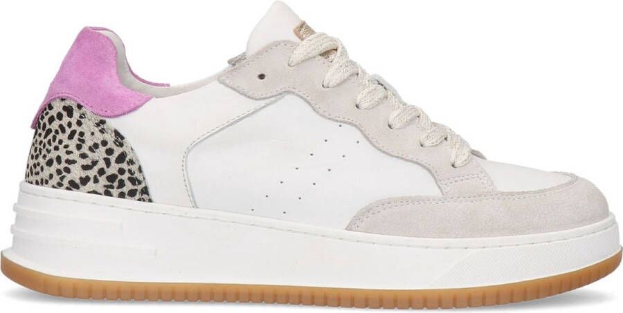 Manfield Dames Beige leren sneakers met suède details