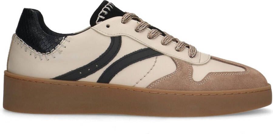 Manfield Dames Beige leren sneakers met suède details