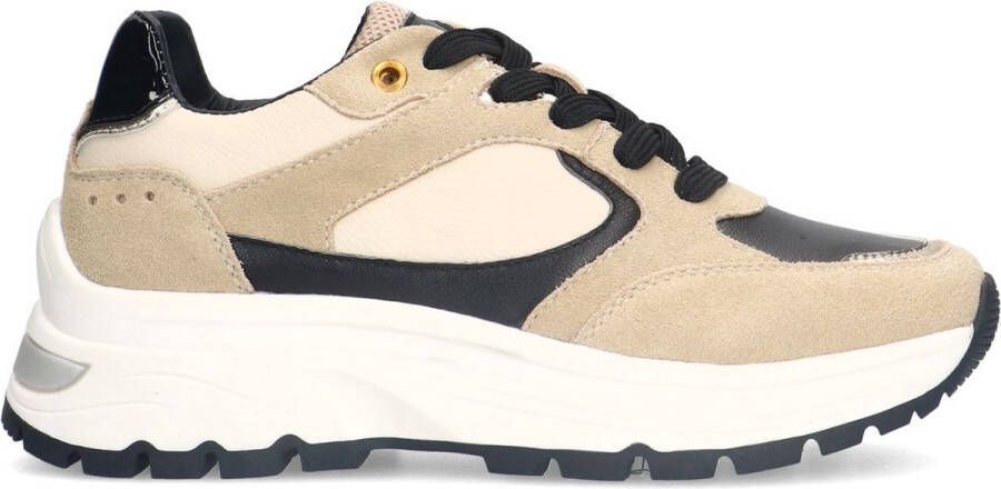 Manfield Dames Beige leren sneakers met suède details