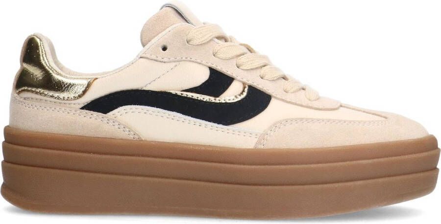 Manfield Dames Beige leren sneakers met suède details