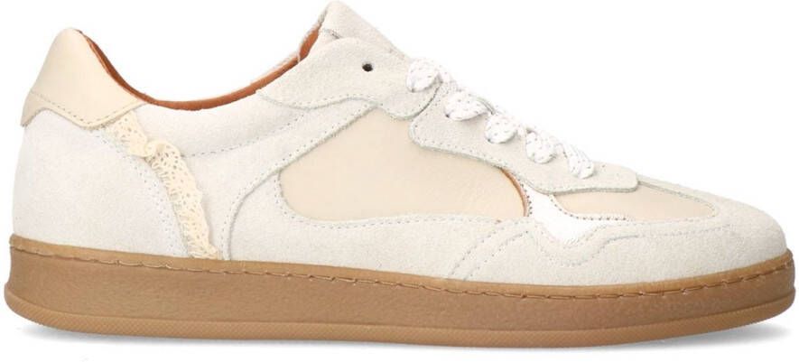 Manfield Dames Beige leren sneakers met suède details