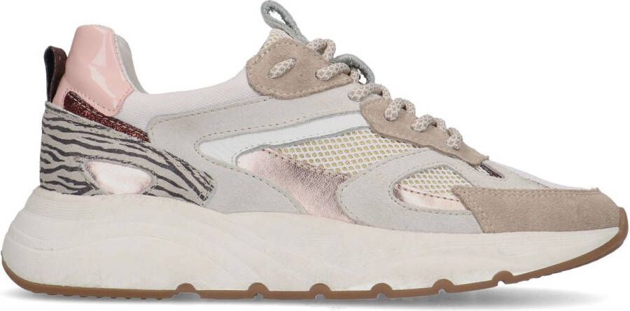 Manfield Dames Beige leren sneakers met suède details