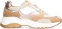 Manfield Dames Beige leren sneakers met witte details - Thumbnail 1