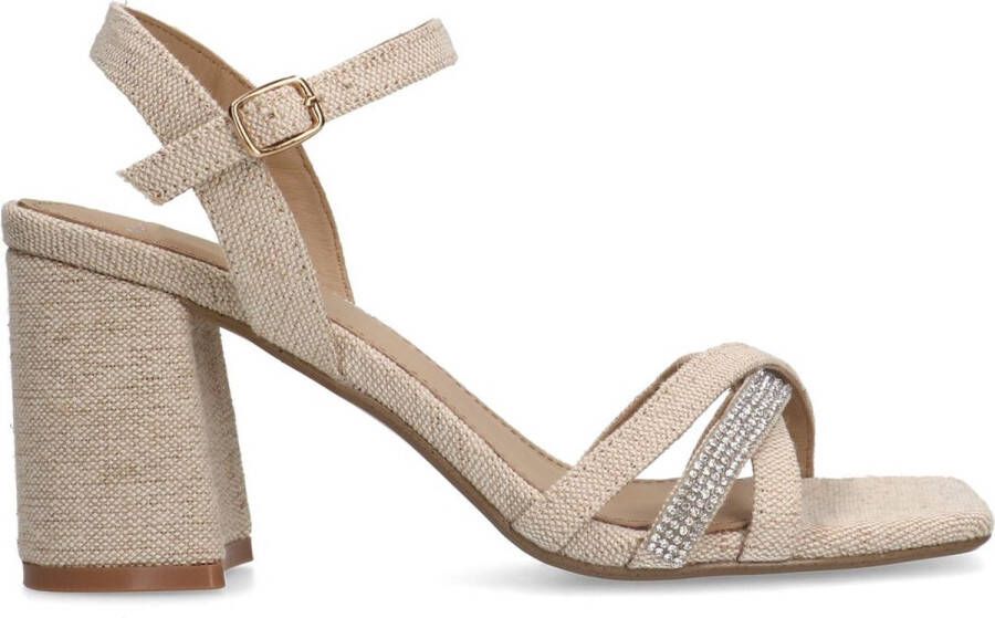 Manfield Dames Beige sandalen met hak met strass detail