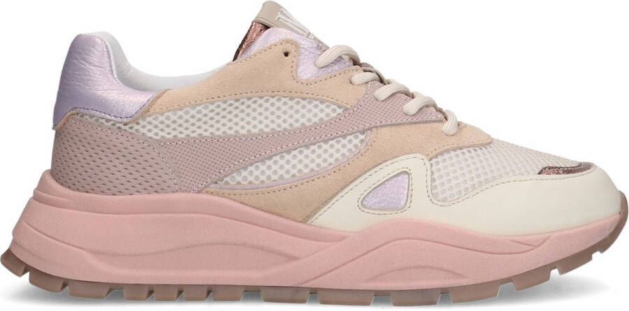 Manfield Dames Beige sneakers met mesh en suède details