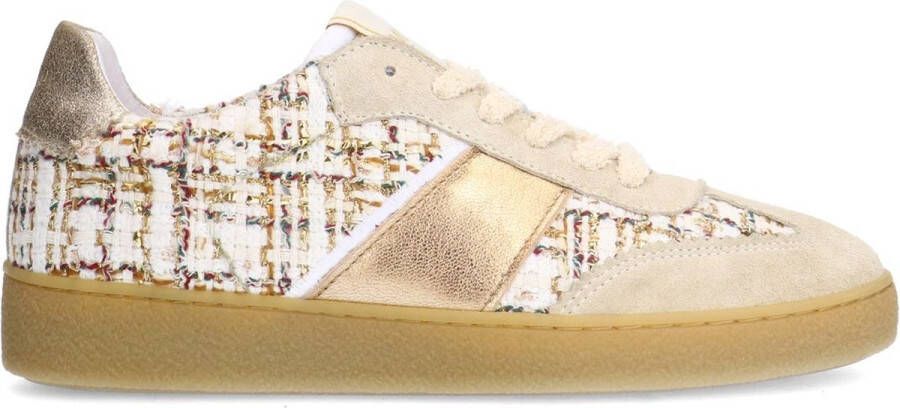 Manfield Dames Beige stoffen sneakers met gouden details