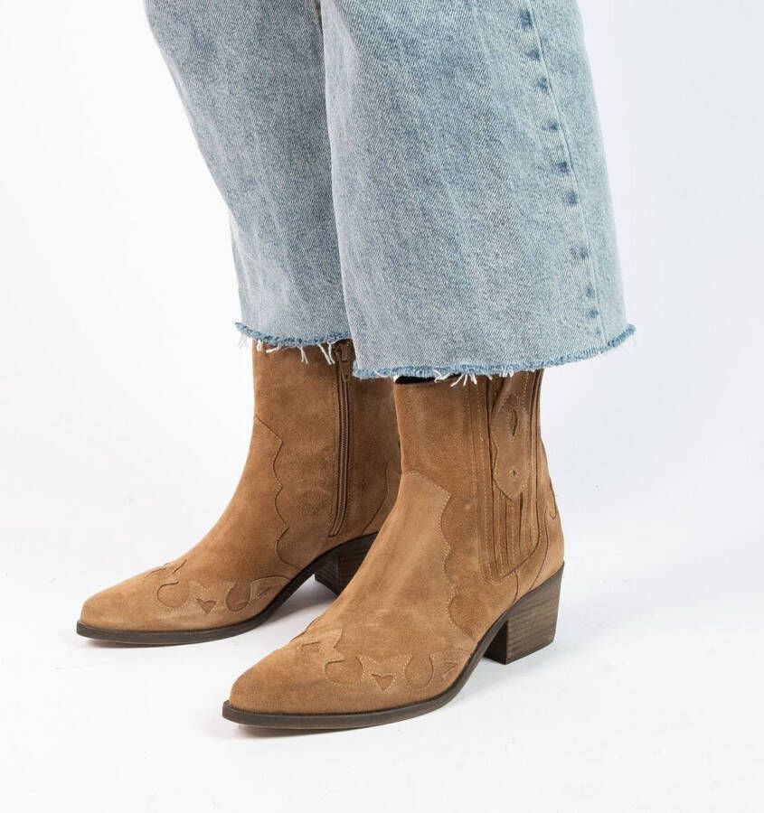 Manfield Dames Beige suède cowboy laarzen