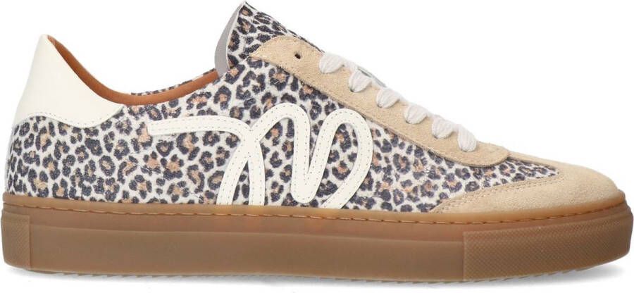 Manfield Dames Beige suède leopard sneakers