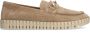 Manfield Dames Beige suède loafer met goudkleurig detail - Thumbnail 2