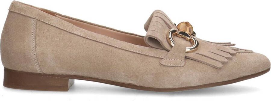 Manfield Dames Beige suède loafers met franjes - Foto 1