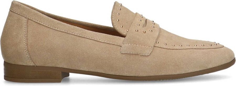 Manfield Dames Beige suède loafers met goudkleurige studs