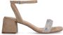 Manfield Dames Beige suède sandalen met hak met strass - Thumbnail 2