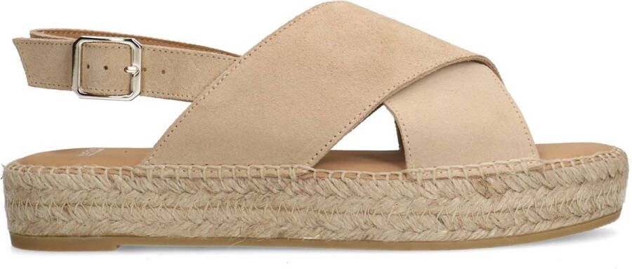 Manfield Dames Beige suède sandalen met plateau