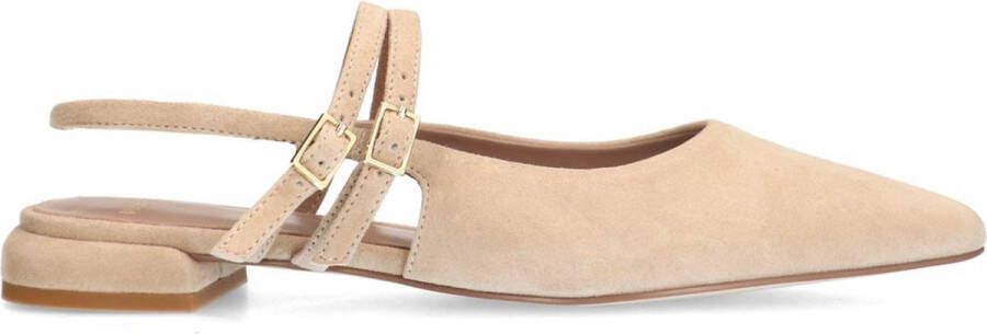 Manfield Dames Beige suède slingbacks met dubbele bandjes