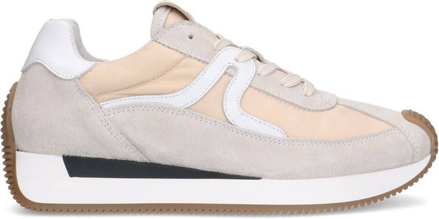 Manfield Dames Beige suède sneaker met leren details