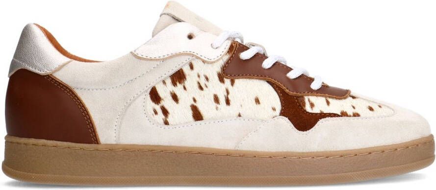 Manfield Dames Beige suède sneakers met cow details