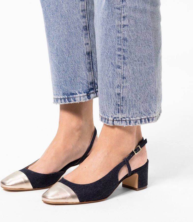 Manfield Dames Blauwe denim slingback pumps