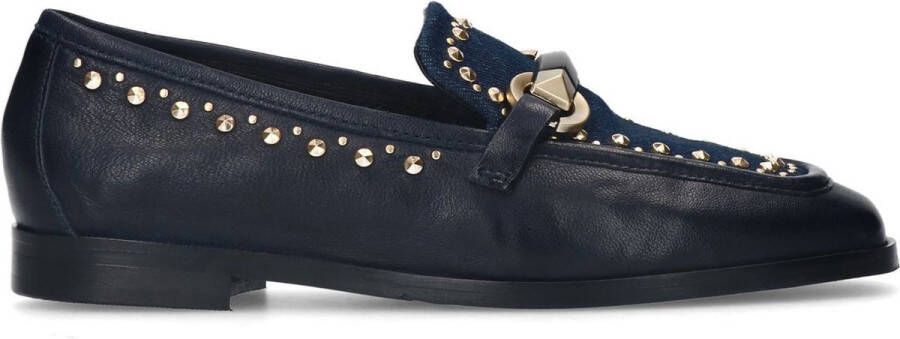 Manfield Dames Blauwe leren loafers met details